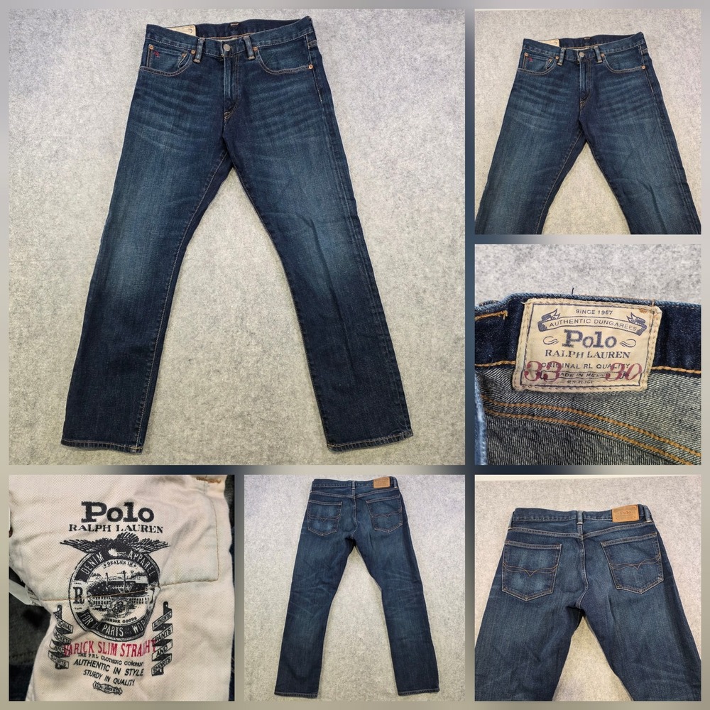 Polo Ralph Lauren Jeans Mens‎ 33x30 Blue Varick Slim Straight Stretch Dark Denim